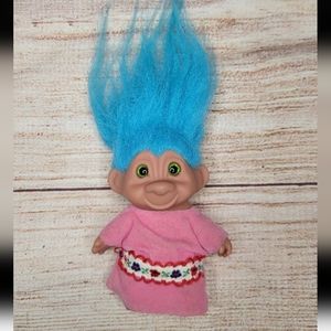 Vintage Native American indian troll doll 3" blue hair